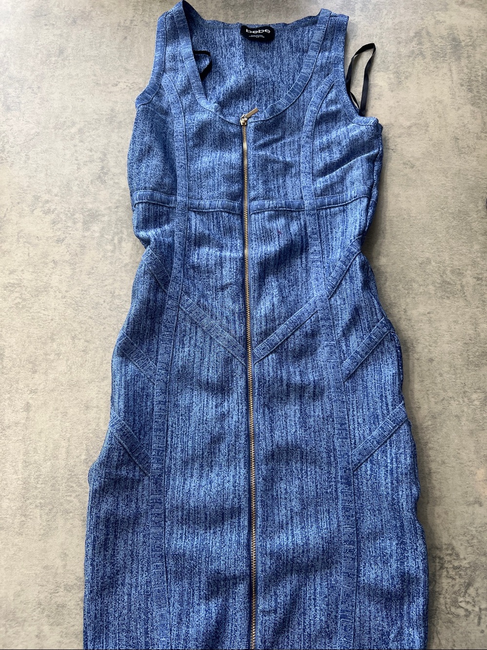 bebe Blue Front-Zip Bodycon Dress